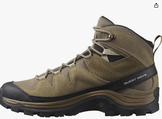 Salomon Men's QUEST ROVE GORE-TEX Leather Hiking Boots for Men, Kangaroo / Kelp / Black