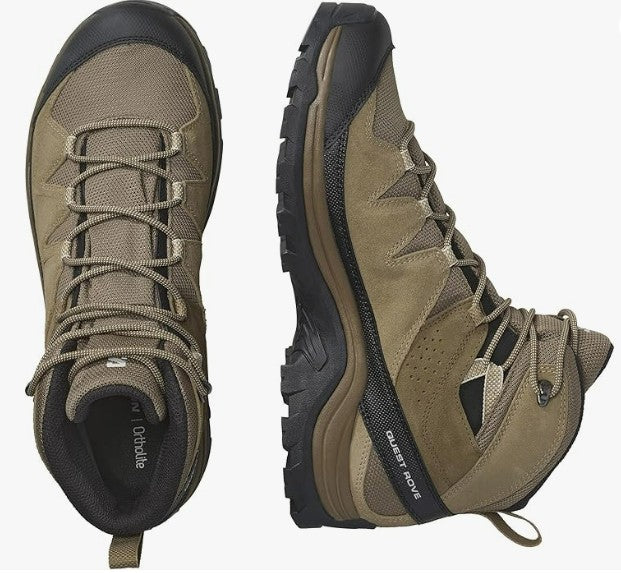 Salomon Men's QUEST ROVE GORE-TEX Leather Hiking Boots for Men, Kangaroo / Kelp / Black