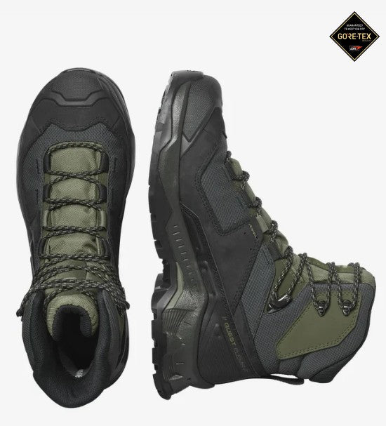 Salomon Men's Quest Element Gore-Tex, Waterproof Neutral Leather Hiking Boots - Black/Deep Lichen Green/Olive Night