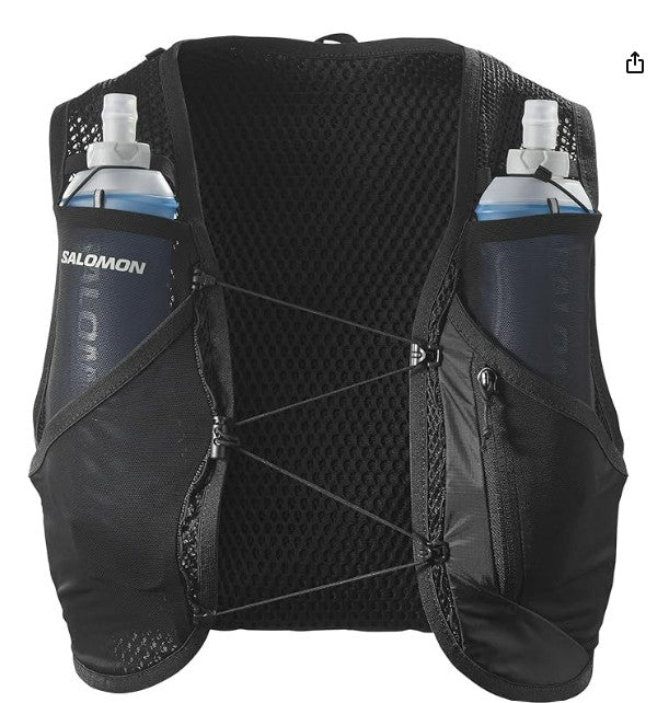 Salomon Unisex Active Skin 8, Hydration & Storage Vest with 500ml Flasks Included - Black / Metal