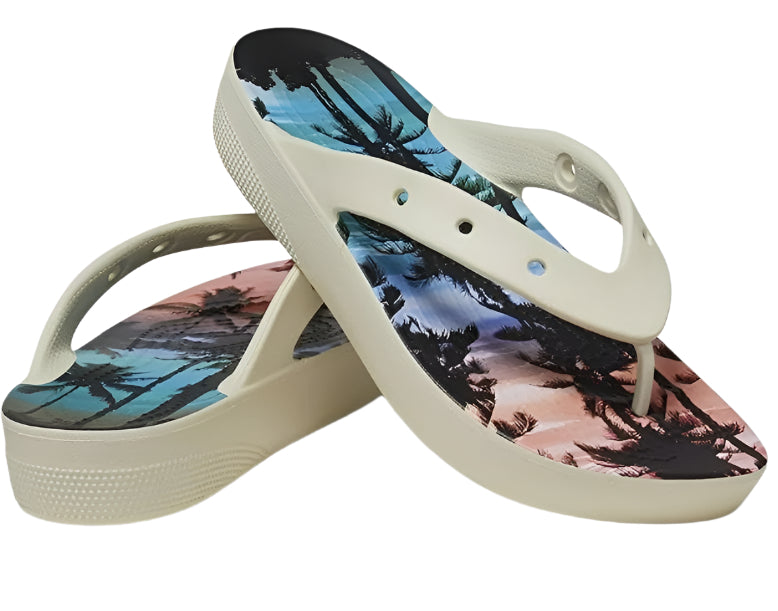 Crocs Women's Classic Platform Flip Flops – Bone/Multi Color Sandals