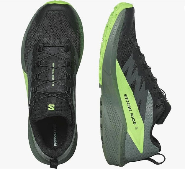 Salomon Sense Ride 5 Unisex Trail Running Shoes Black/Laurel Wreath/Green Gecko