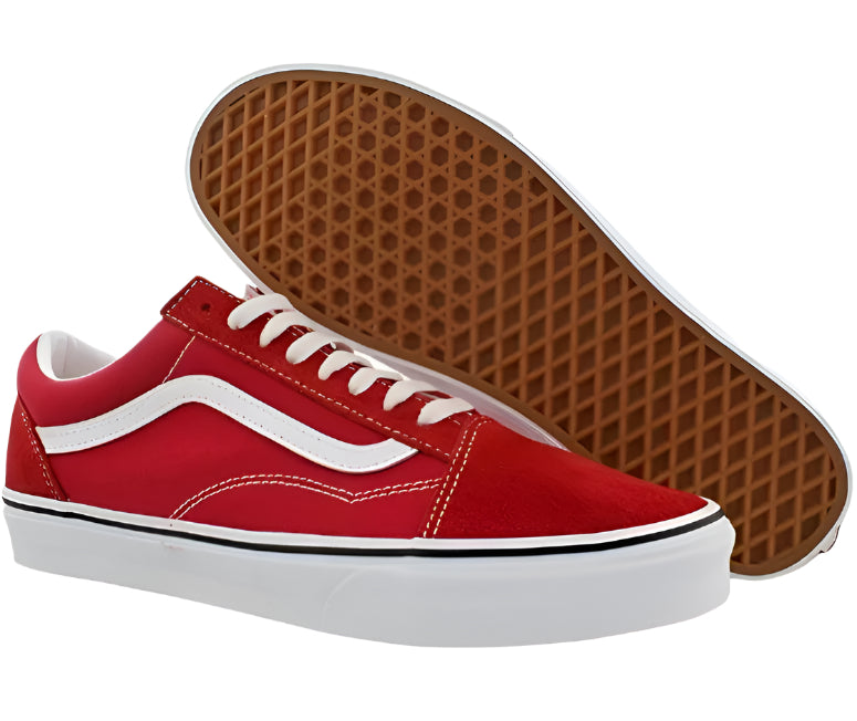 Vans Unisex Old Skool Low Top Sneakers, Red/True White, Classic Low-Top Skate Shoes