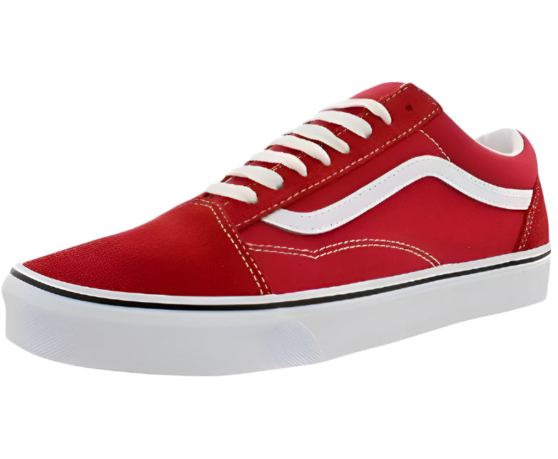 Vans Unisex Old Skool Low Top Sneakers, Red/True White, Classic Low-Top Skate Shoes
