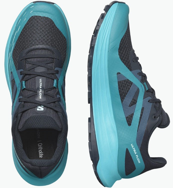 Salomon Men's ULTRA FLOW Men's Trail Running Shoes, and Versatile for Road-to-Trail Adventures, Carbon/Tahitian Tide/Deep Dive
