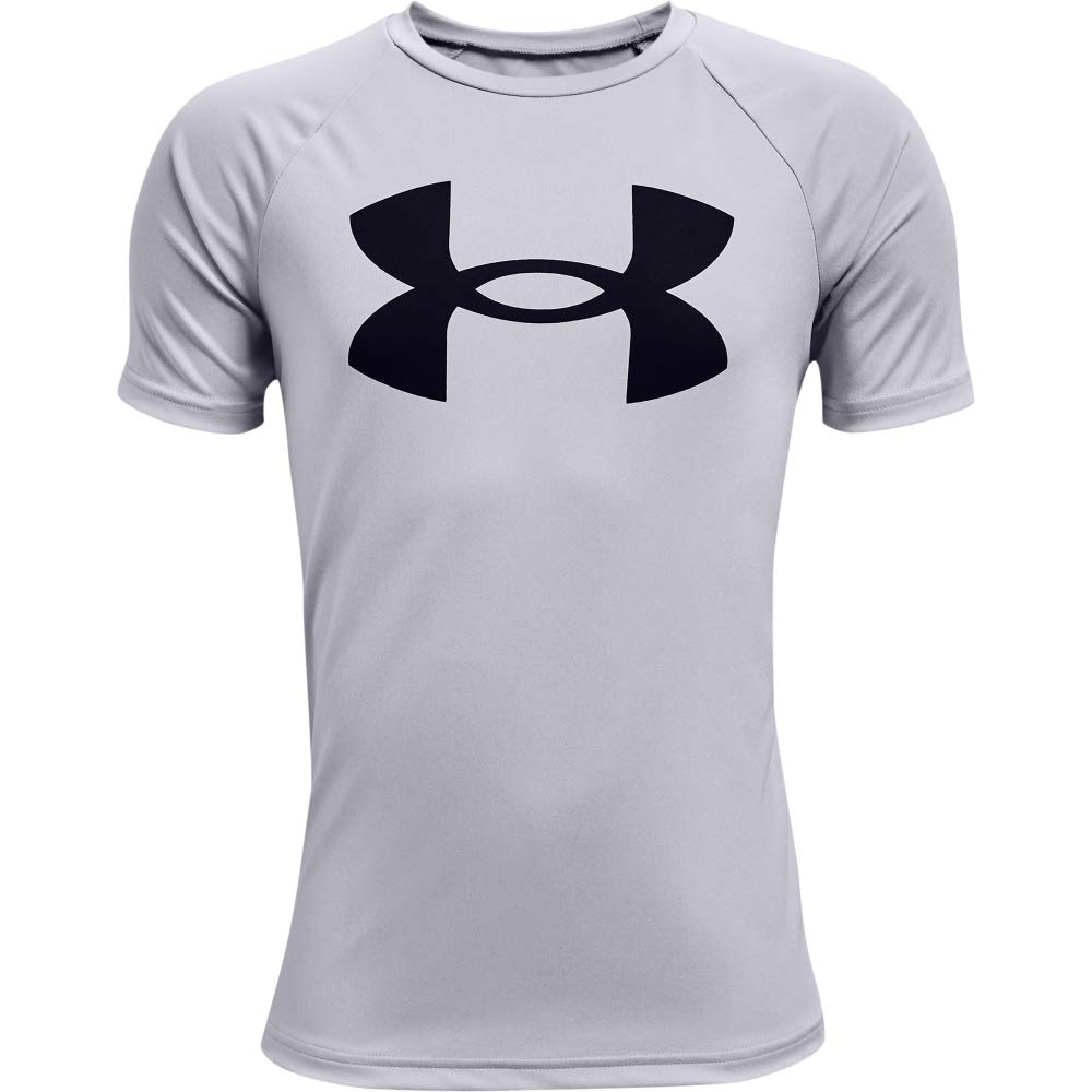 Under Armour Boys Logo Short Sleeve Tee Shirt, Mod Gray Light Heather /Black