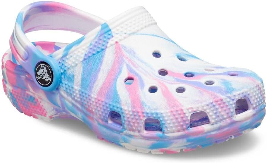 Crocs Unisex-Child Classic Marbled Tie-dye Clog | White/Pink - Ndoros