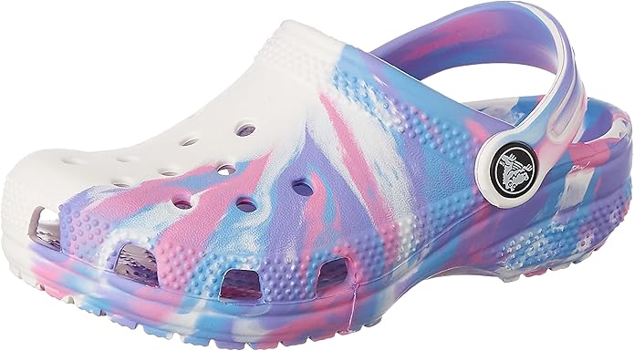 Crocs Unisex-Child Classic Marbled Tie-dye Clog | White/Pink - Ndoros