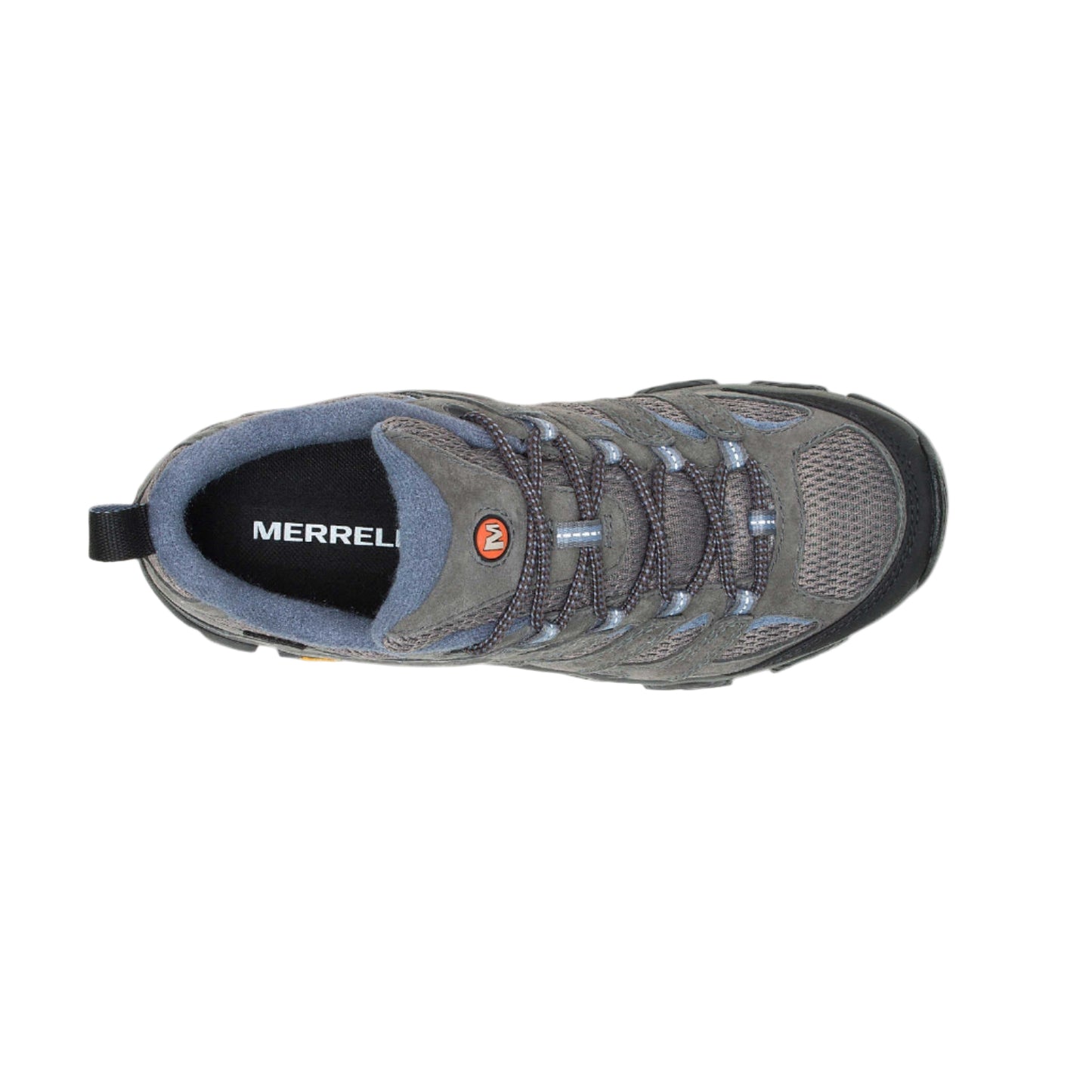 Gray Merrell hiking shoe on a white background