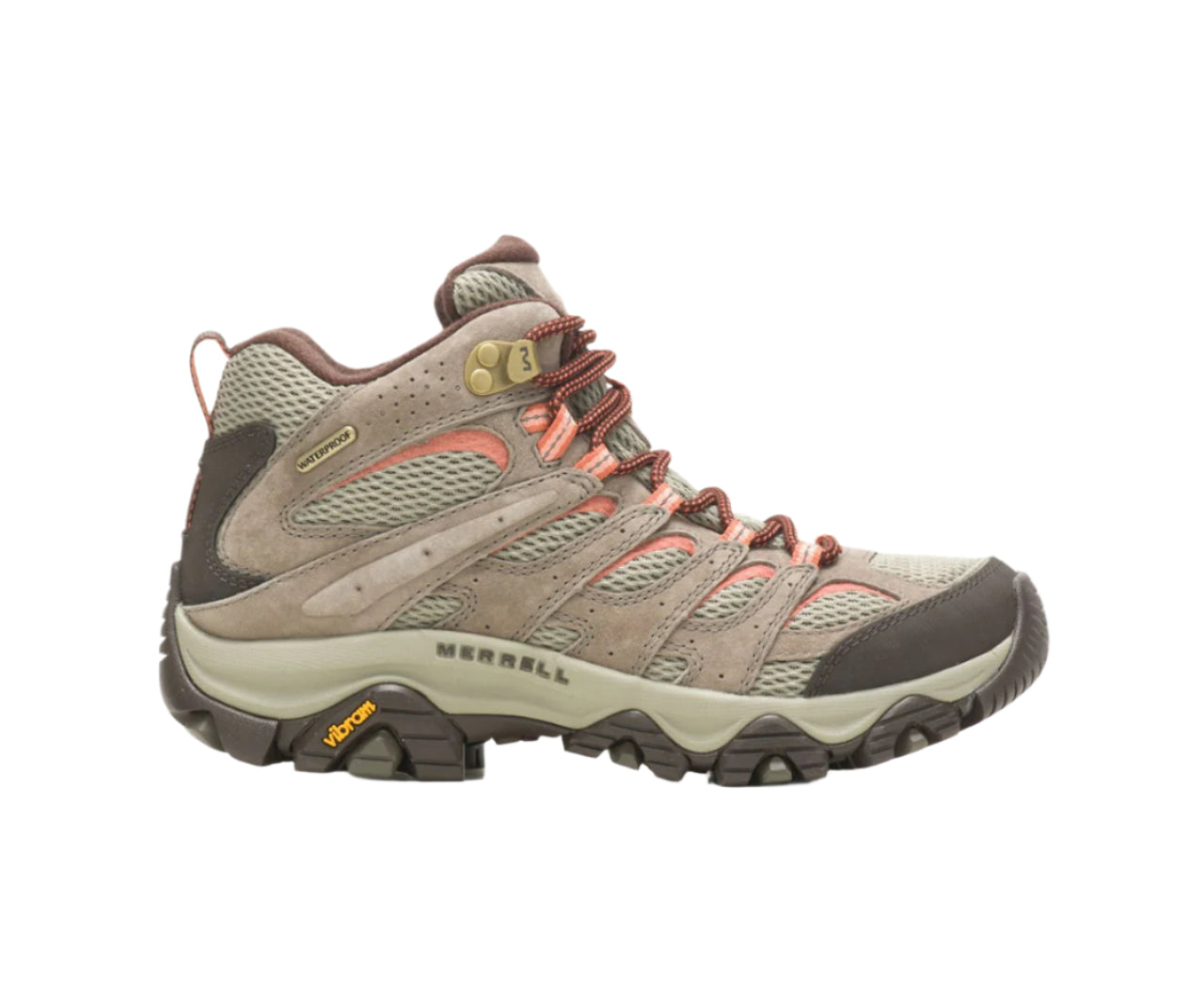 Brown hiking boot with visible brand logo on a white background