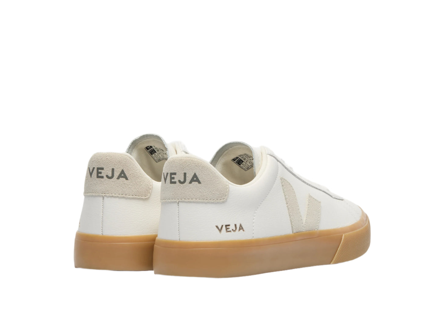 White sneakers with brown soles on a white background, featuring the brand 'Veja'.