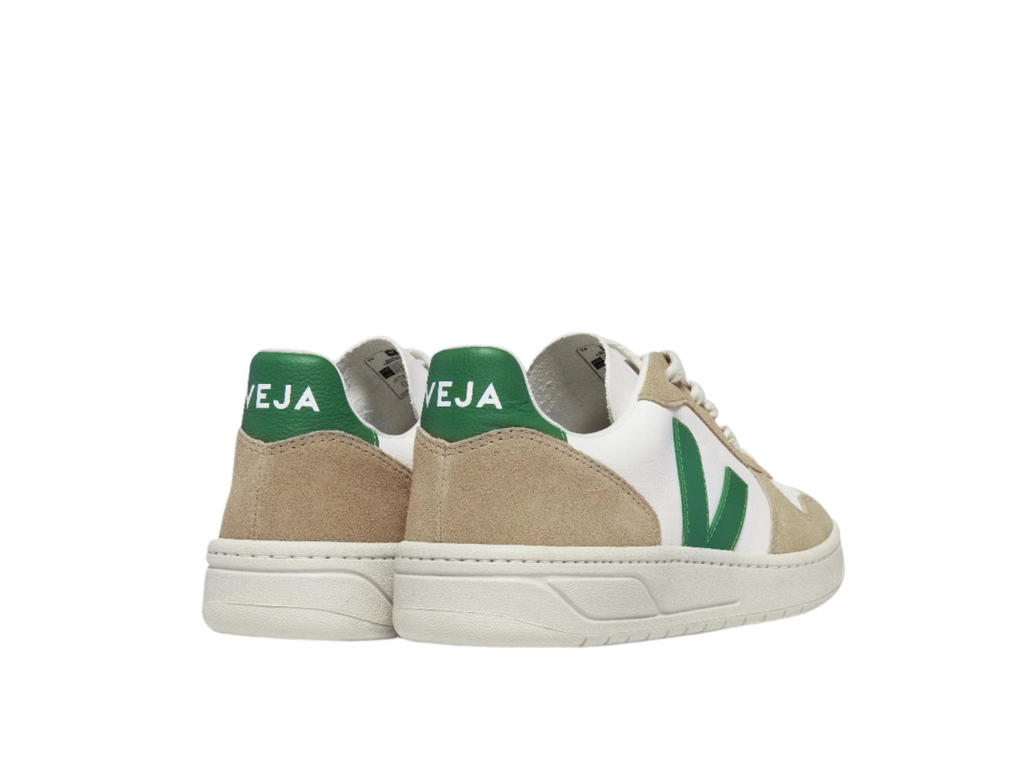 Veja sneakers with green and white accents on a white background