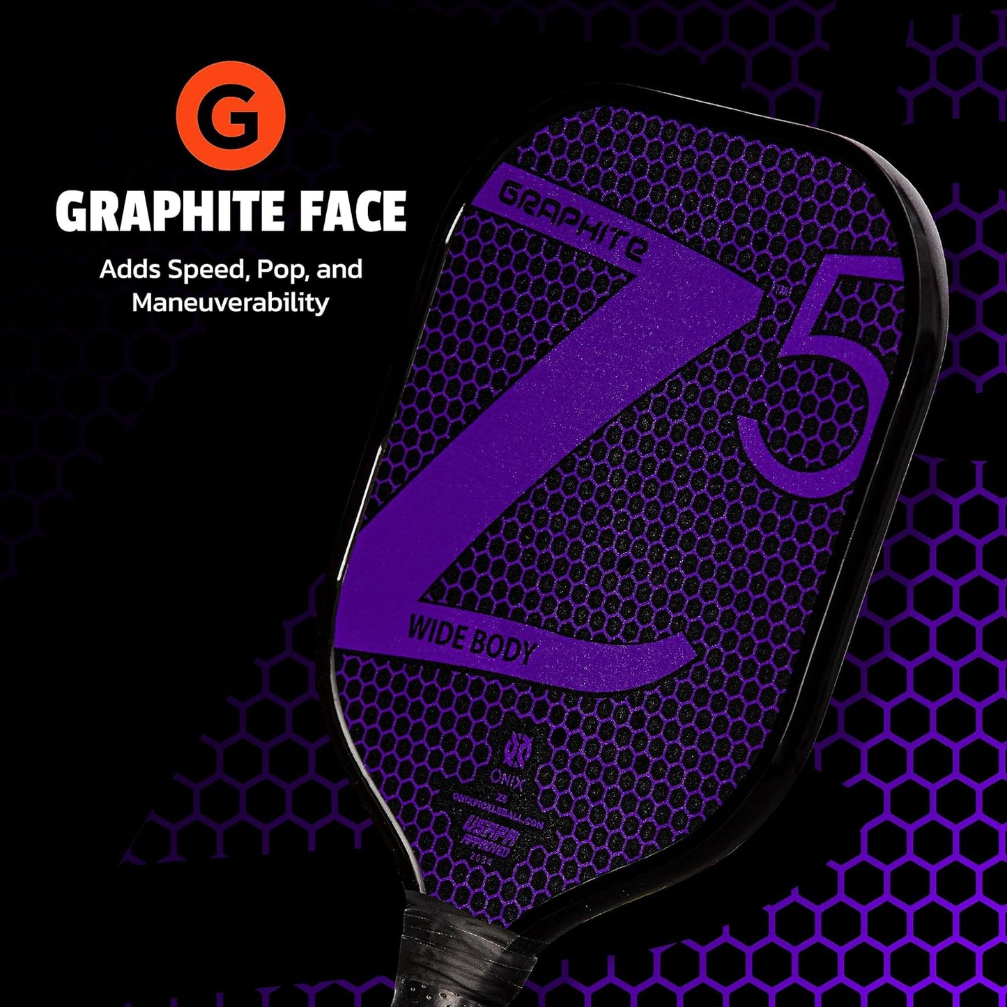 Onix Z5  Pickleball Carbon Fiber Graphite Paddles Racqet, Grip 4 1/4 inches | Purple