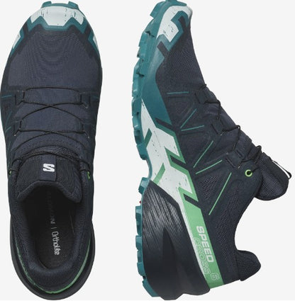 Salomon Mens Speedcross 6 Hiking Shoes, Carbon/Tahitian Tide/White