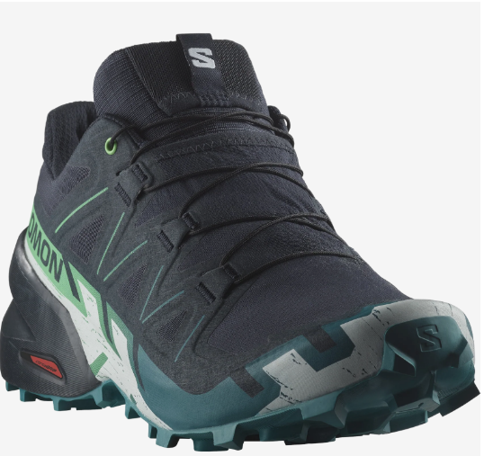 Salomon Mens Speedcross 6 Hiking Shoes, Carbon/Tahitian Tide/White