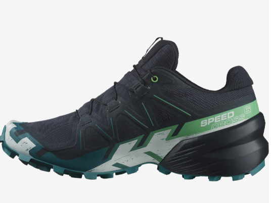 Salomon Mens Speedcross 6 Hiking Shoes, Carbon/Tahitian Tide/White