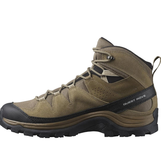 Salomon Men's QUEST ROVE GORE-TEX Leather Hiking Boots for Men, Kangaroo / Kelp / Black