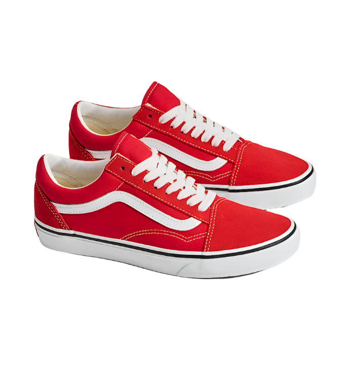 Vans Men's Old Skool Low-Top Sneakers – Classic Skate Shoe, Red Canvas