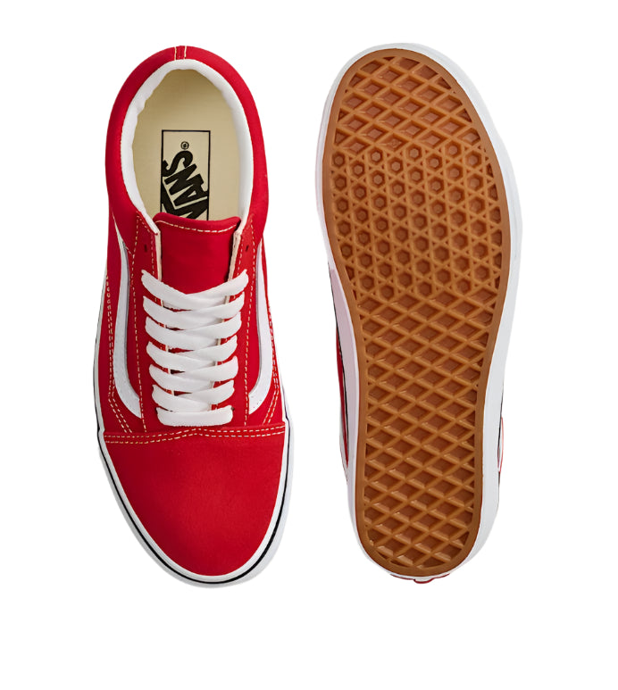 Vans Men's Old Skool Low-Top Sneakers – Classic Skate Shoe, Red Canvas