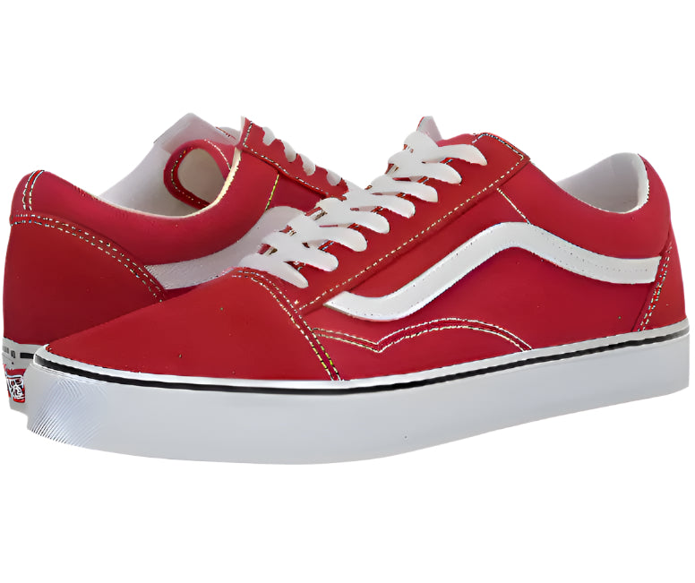 Vans Unisex Old Skool Low Top  Sneakers, Red/True White, Classic Low-Top Skate Shoes