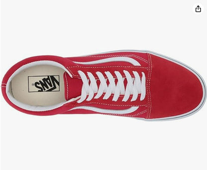 Vans Unisex Old Skool Low Top  Sneakers, Red/True White, Classic Low-Top Skate Shoes