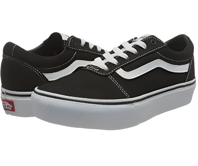 Vans Girls Low-Top Trainer Canvas Sneakers, Black/White - Ndoros