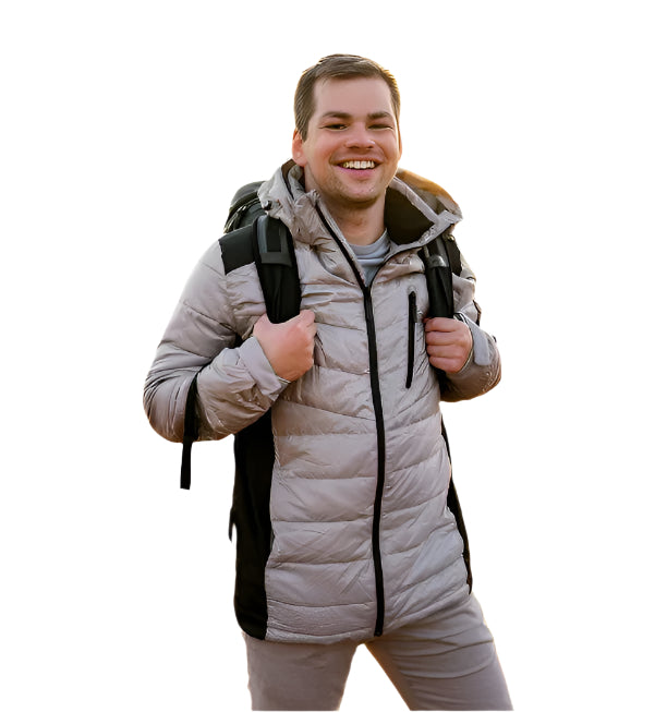 Apricoat EcoDown Adventure Men's Winter Coat - Stylish, Ultra Light Down Jacket, Packable, Gray - Ndoros