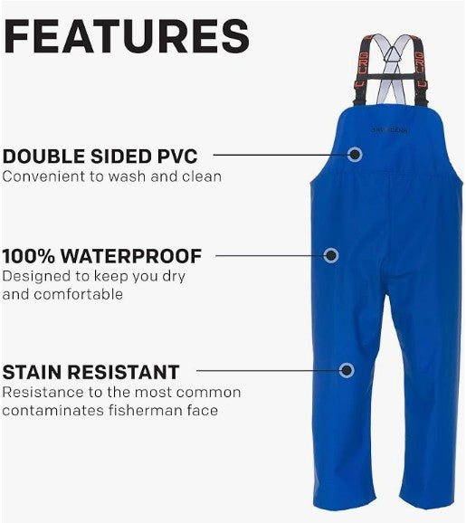 Grundens Men’s Shoreman Bib Pants, Ocean Blue - Ndoros