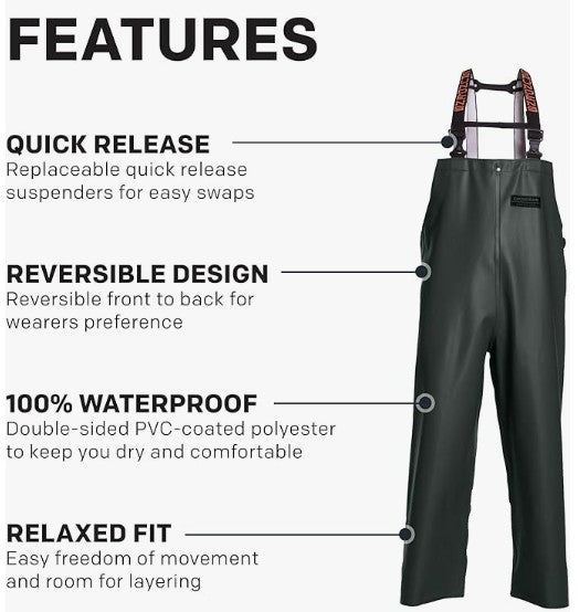 Grundens Men’s Herkules 16 Bib Pant, Green - Ndoros