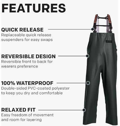 Grundens Men’s Herkules 16 Bib Pant, Green - Ndoros