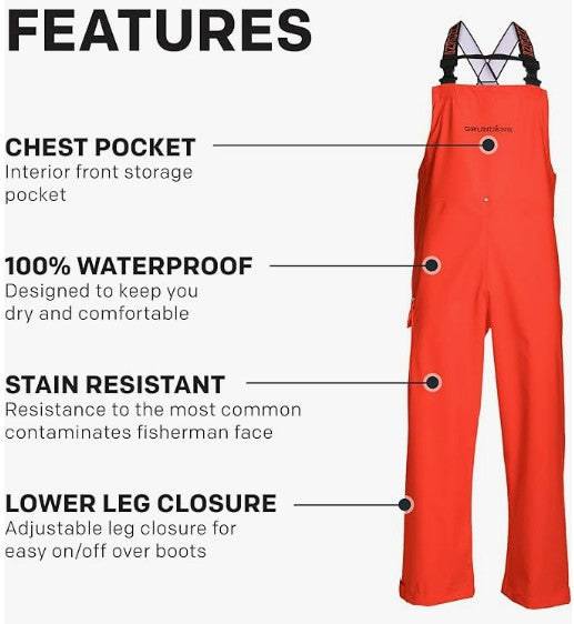 Grundens Men’s Neptune Bib Pants, Orange - Ndoros