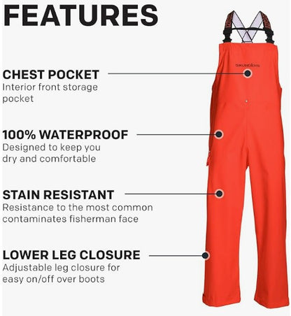 Grundens Men’s Neptune Bib Pants, Orange - Ndoros