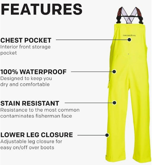 Grundens Men’s Neptune Bib Pants, Hi-Vis Yellow - Ndoros