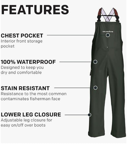 Grundens Men’s Neptune Bib Pants, Green - Ndoros
