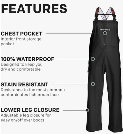 Grundens Men’s Neptune Bib Pants, Black