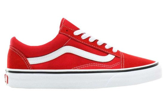Vans Unisex Old Skool Low Top  Sneakers, Red/True White, Classic Low-Top Skate Shoes
