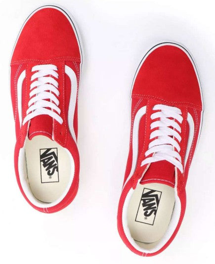 Vans Unisex Old Skool Low Top  Sneakers, Red/True White, Classic Low-Top Skate Shoes