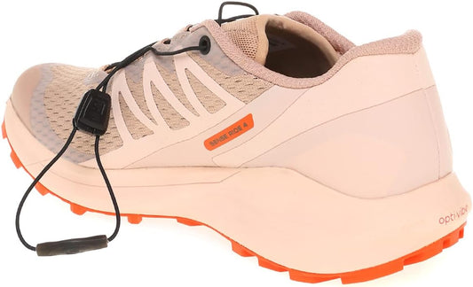 Salomon Sense Ride 4 Running Shoes for Women Trail, Sirocco/Peachy Keen/Red Orange, 7.5