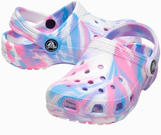 Crocs Unisex-Child Classic Marbled Tie-dye Clog | White/Pink - Ndoros