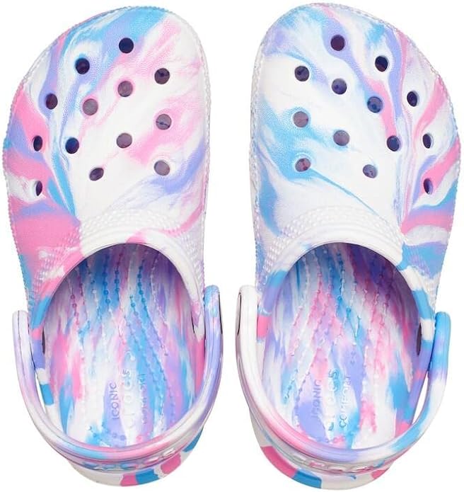 Crocs Unisex-Child Classic Marbled Tie-dye Clog | White/Pink - Ndoros