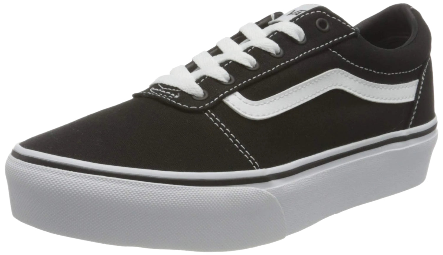 Vans Girls Low-Top Trainer Canvas Sneakers, Black/White - Ndoros