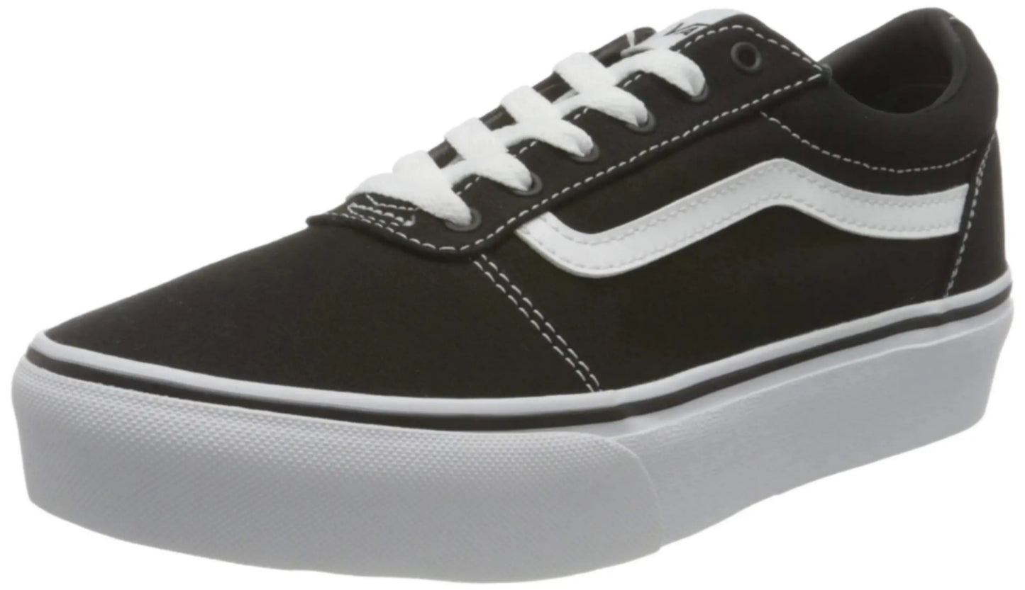 Vans Girls Low-Top Trainer Canvas Sneakers, Black/White