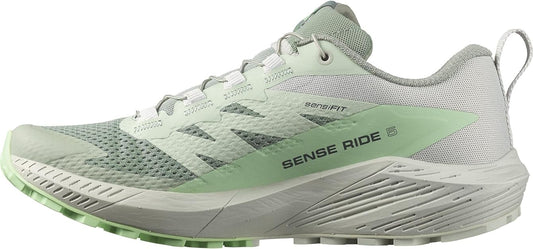 Salomon Women's SENSE RIDE 5 Trail Running Shoes for Women, Lily Pad / Metal / Green Ash, 8.5