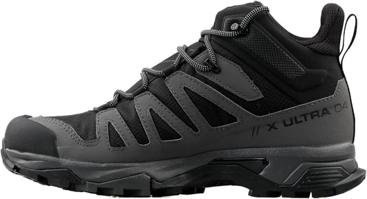 Salomon X Ultra 4 MID Gore-TEX Hiking Boots for Men, Black/Magnet/Pearl Blue, 12