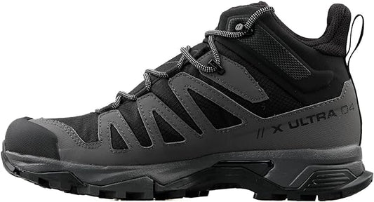 Salomon X Ultra 4 MID Gore-TEX Hiking Boots for Men, Black/Magnet/Pearl Blue, 9 Wide