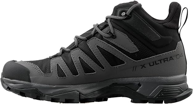 Salomon X Ultra 4 MID Gore-TEX Hiking Boots for Men, Black/Magnet/Pearl Blue, 8.5 Wide