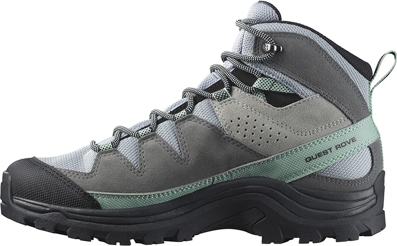 Salomon Women's QUEST ROVE GORE-TEX Leather Hiking Boots for Women, Quarry / Quiet Shade / Black, 6.5