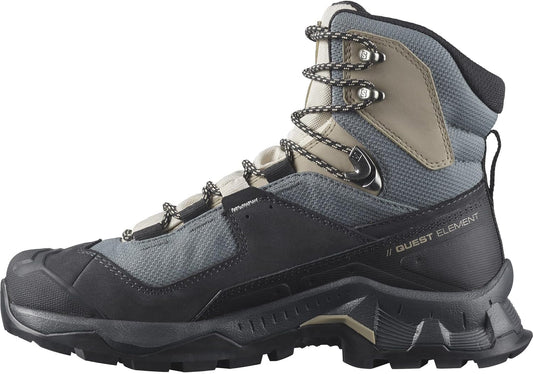 Salomon Women's QUEST ELEMENT GORE-TEX Leather Hiking Boots for Women, Ebony / Rainy Day / Stormy Weather, 8.5