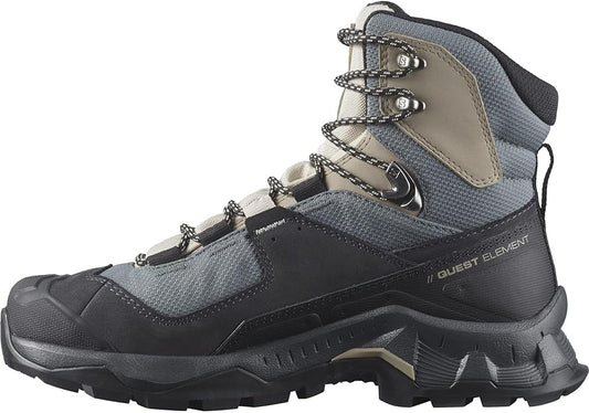 Salomon Women's QUEST ELEMENT GORE-TEX Leather Hiking Boots for Women, Ebony / Rainy Day / Stormy Weather, 7.5