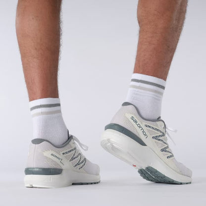 Chaussure de course sur sentier Salomon Sonic 5 Balance pour hommes, blanc/gris